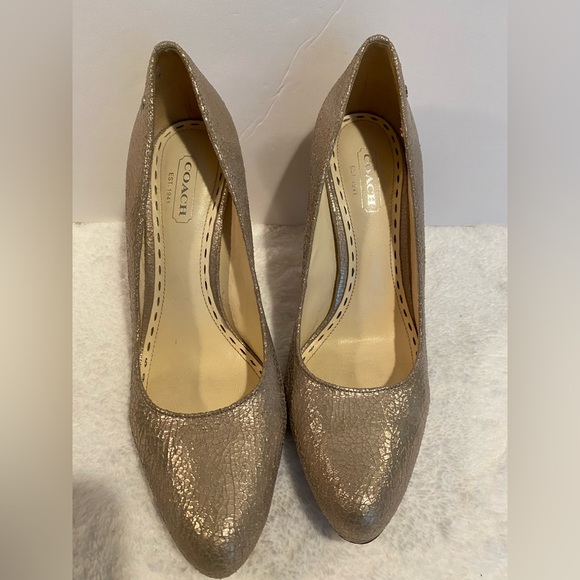 COACH Adina Crackled Leather Champagne Pump Heel Size 6.5 - Picture 5 of 13